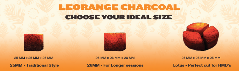 All three LeOrange charcoal sizes with dimensions and specific style characteristics